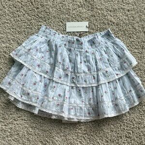 LoveShackFancy Blue and Pink Floral Mini Skirt